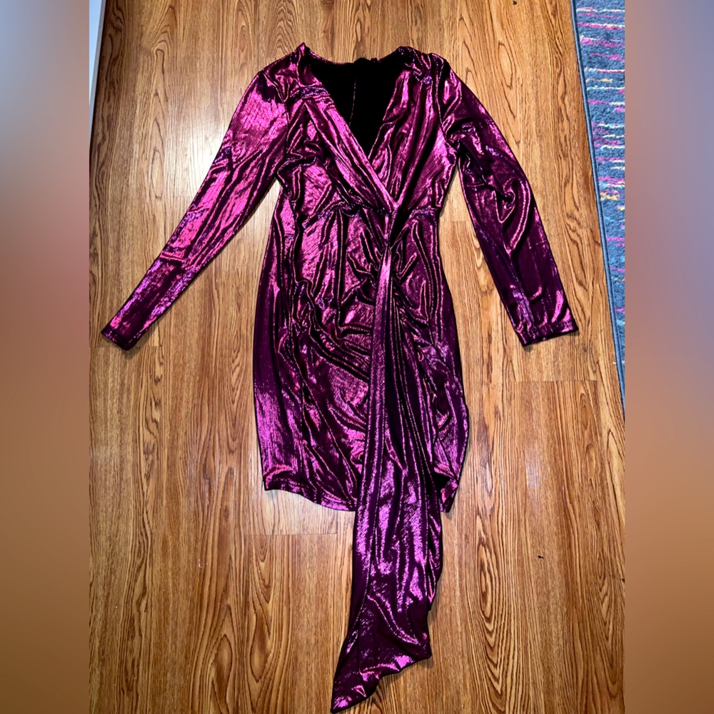Women’s Purple Shiny Formal Dress| Night Out Gown| Glitter Long Sleeve Dress